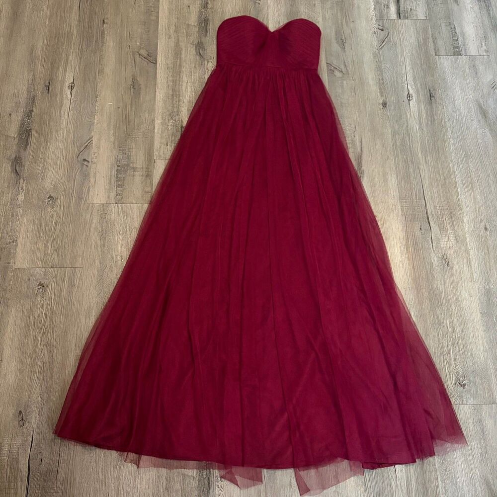 Jenny Yoo Tulle Dress Size 0 Burgundy Wine Strapless Formal Long Bridesmaid Prom